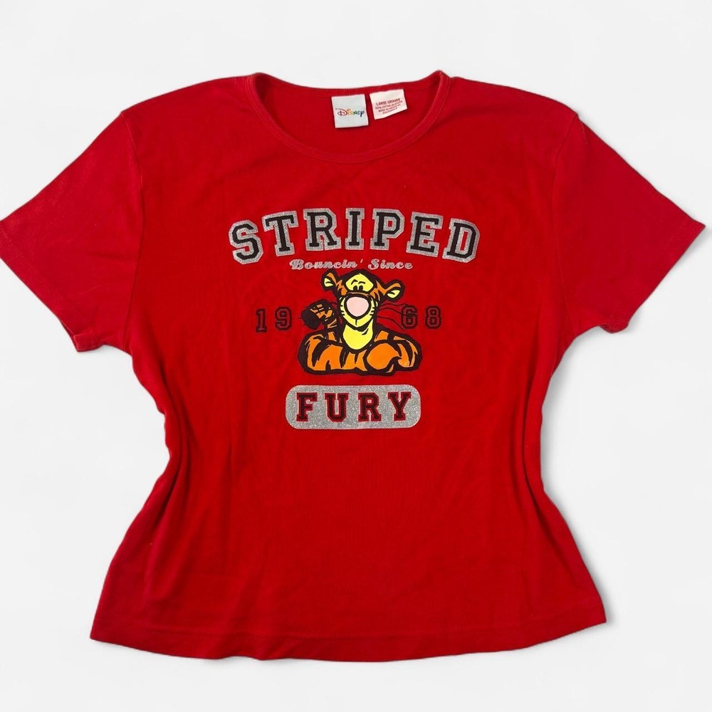 Vintage Disney Tigger Striped Fury Red Graphic Tee Y2K Large